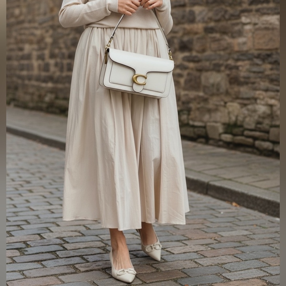 Zara Cream Maxi Skirt Elastic Waist Soft Pleated Side Pockets Minimalist NWT Med